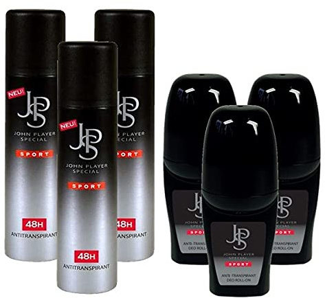 John Player Special Sport Anti Transpirant Deo Roll-On 3 x 50 ml + Deospray 3 x 150 ml