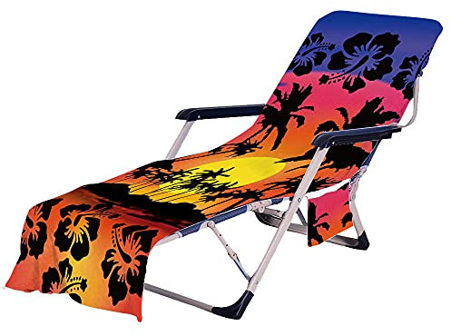 FANSU Schonbezug für Gartenliege Frottee Liegenauflage Garten Sonnenliege Handtuch mit 2 Taschen Stuhl Strandtuch für Schwimmbäder, Strände, Gartenhotels (Orange Hawaii,75x210cm)