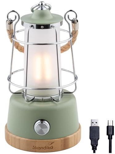 Skandika LED-Lampe Kiruna | Retro Outdoor Campinglampe mit Powerbank, stufenlos dimmbar, kabellos, Akku, aufladbar, USB, warm- und kaltweiß, 75h Leuchtzeit (Kiruna grün)