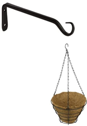 Gedotec Deko Metall Pflanzen-Halterung | 1 Set Balkon Deko Basic mit Korb 290 mm | Blumenampel-Halter schwarz rustikal | Gartendeko Metall für Hängeampeln | Pflanzen Deko Schrauben Aufbewahrung
