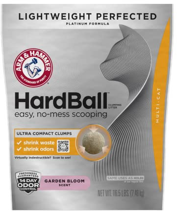 ARM & HAMMER Hardball Lightweight Platinum Multi-Cat Easy, No-Mess Scooping, Clumping Cat Litter, 16.5LB Bag, Garden Bloom Scent