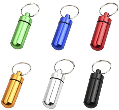Jagowa 6 Pcs Portable Small Objects Pill Box with Keychain, Aluminium Spices Herb Storage Jar Tank
