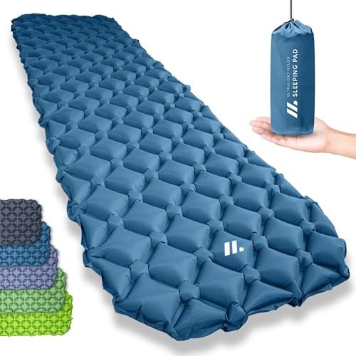NORDMUT® Isomatte Ultraleicht [mit Reparaturset] kleines Packmaß - Aufblasbare Luftmatratze Camping - Camping Matratze Wetterfest für Outdoor Zelt & Festivals - Blau
