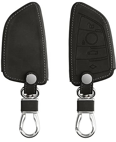 kwmobile Autoschlüssel Hülle kompatibel mit BMW 3-Tasten Smart Key Autoschlüssel - Nubuklederoptik - Kunstleder Schutzhülle Schlüsselhülle Cover - Dunkelgrau