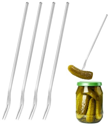 21,6 cm Edelstahl-Obstgabel, langer Griff, Gurken, Salat, Cocktail, Dessert, Gurken-Greifwerkzeug (4 Stück)