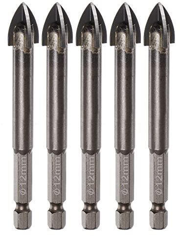 sourcing map 5pcs Titanium Coated Masonry Drill Bit, 12mm Triangle Concrete Drill Bits Ceramic Tile Drill Bit with 1/4 Hex Shank for Mirror and Ceramic Tile on Concrete Brick Wall