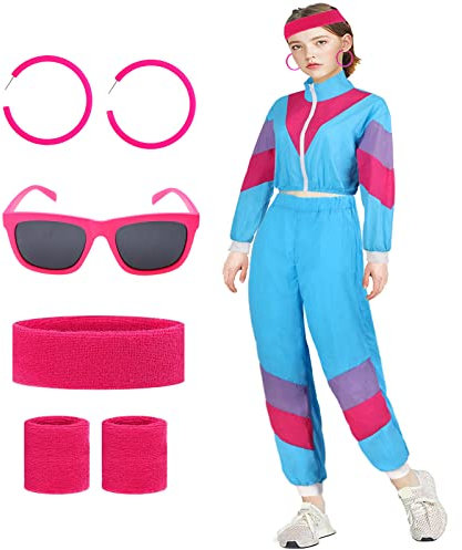 YADODO 80er Jahre Outfit Damen Mottoparty - Netzoberteil, Neon Party Kostüm, Accessoires für Aerobic - Typisch 90er Kleidung (XL)