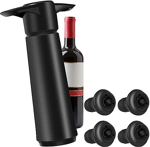 Wine Saver with 4pcs Vacuum Wine Stopper, Reusable Wine Pump + Wine Bottle Stoppers for Keep Wine Fresh(1 X Wine Preserver+ 4 X Wine Stopper)
