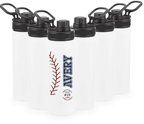 Sublimations-Wasserflaschen-Rohlinge mit Griff und Auslaufdeckel, 6 Stück, 680 ml, personalisierte Wasserflaschen, Bulk, Edelstahl, auslaufsicher und leicht, DIY-Geschenk für Sport, Reisen,