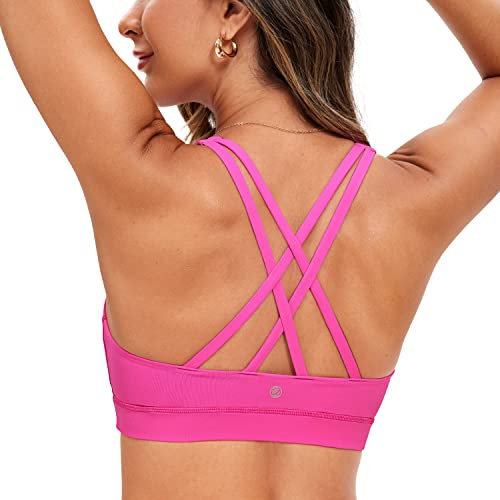 CRZ YOGA Damen Ohne Bügel Sport BH Gekreuzt Rücken Spaghetti Top Abnehmbare Pads Yoga Croptop Hibiskus-Purpur M