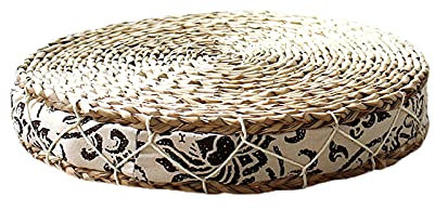 TITA-DONG 15,7 Zoll Flaches Sitzkissen aus Stroh, Rundes Futon-Kissen aus Rattan Im Japanischen Stil für Yoga-Matte, Weiches Pouf-Tatami-Bodenkissen(Schwarz)