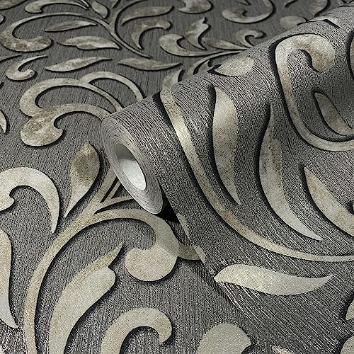 marburg Tapete Schwarz Silber Grafisch Klassisch für Schlafzimmer oder Wohnzimmer Made in Germany 10,05 x 0,53m