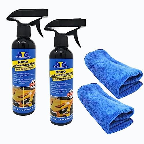 ATG Nano-Lackversiegelung | Glasversiegelung Auto mit Mikrofasertuch | Nanoversiegelung | Regenabweiser mit Lotus-Effekt 2 x 250 ml |