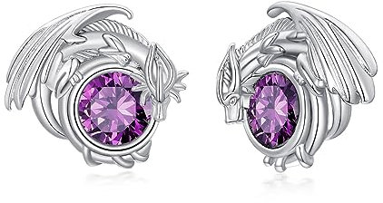 Drachen Ohrringe aus Sterling Silber, hypoallergen. Drachen Ohrringe für Damen Mädchen Geschenk (02-Februar)