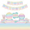 Pastel Rainbow Celebration Decorations, Happy Birthday Banner, Tablecloth, Paper Plates, Napkins, Cups for Baby Shower, Serves 20 Guests