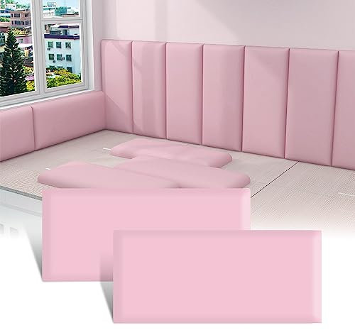 3D-Antikollisions-Wandpolsterung für Kinder, Tatami-Wandaufkleber für Kinderzimmer, 2PCS Abziehbares und Aufklebbares Kopfteil, gepolsterte Wandpaneele für das Schlafzimmer-Dojo-Spielzimmer-Rosa