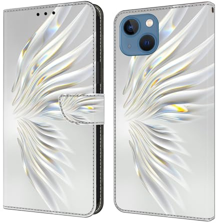 BOLELAW Hülle für iPhone 13 / iPhone 14, Kristall-Flügel | Stoßfest PU Leder Klapphülle, Magnetverschluss, Standfunktion, Kartenfächern