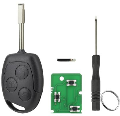 3-Button Car Straight Remote Control Key 433 MHz ID60Chip Compatibility for Ford Mondeo Fiesta Focus MK6 S-max C-max with Blade and Screwdriver and Key Ring (Circular Blades)
