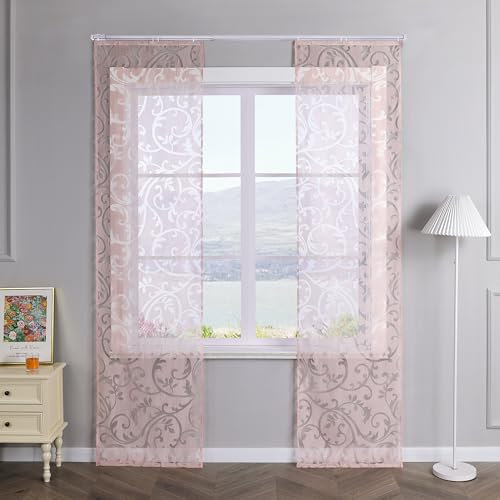 SCHOAL Schiebegardinen mit Klettband 2er Set Gardinenschal Ausbrenner Design Transparente Schiebevorhang Modern Fensterschal BxH 57x145cm Rosa
