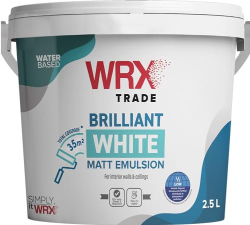 WRX Trade Super Durable Matt Interior Wall Paint - Water Based - Brilliant White (2.5 Liters)