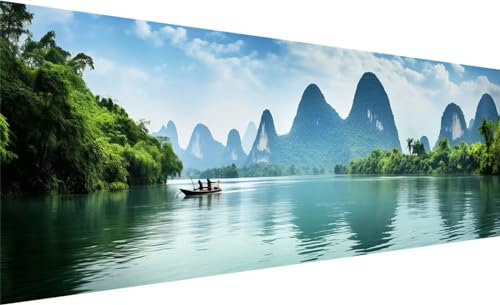 Diamond Painting, Diamant Painting Bilder Landschaft, DIY Diamant Kunst Malerei Stickerei Set, Diamant Malen nach Zahlen Erwachsene, Fluss Diamond Painting Set für Home Wanddeko Geschenk 90x30cm Y-7