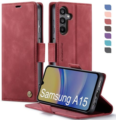XYGLOW Handyhülle für Samsung Galaxy A15 Hülle Klappbar Premium PU Lederhülle Klapphülle【RFID Schutz】 Kartenfach Standfunktion Schutzhülle für Samsung A15 4G/5G Flip Case Wallet Tasche Cover, Rot