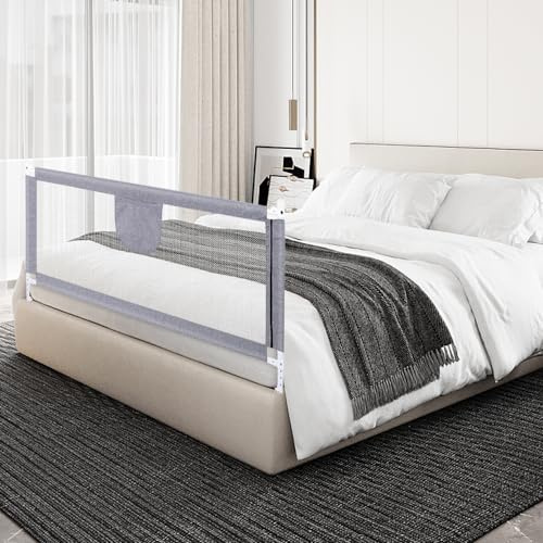 Willonin Bettgitter für Babys, Fallschutz, höhenverstellbar, für Kinder, Bett, höhenverstellbar, Schiene für Babybett, Bettgitter mit belüftetem Netz (200 cm, Grau)