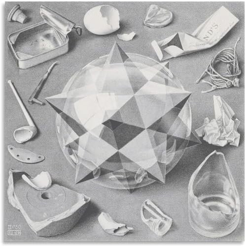 LATAFA Berühmte M.C Escher Poster M.C Escher Drucke《Ordnung und Chaos》Wandkunst M.C Escher Leinwandmalerei M.C Escher Bilder Home Decor 40x40cmx1 Kein Rahmen