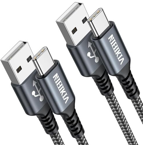 USB C Charger Cable 1m 2Pack Type C Cable Fast Charging, Nylon Braided USB A to USB C Cable for Samsung Galaxy S23/S22/S21/S10, iPhone 15 Pro Max, Google Pixel 7/6 etc.