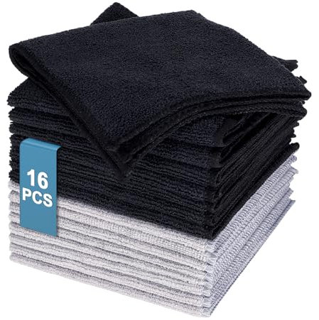 Auauraintt 16 Stück Mikrofaser Reinigungstuch,streifenfreiReinigungstücher,Mikrofasertücher,Lappen Putztücher 30x30 cm(Grau/Schwarz)