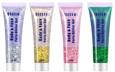 Yitla Body Glitter Gel,4pcs Face Glitter Hair Glitter Gel Set Shimmer Liquid Eyeshadow Festival Accessories for Body,Hair DIY Art Party Makeup Decoration