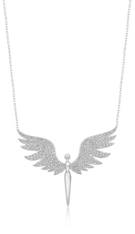 Einzelstück® Engel Halskette 925 Sterling Silber I 14K Gold, Roségold I Silberkette mit Schutzengel Anhänger I Echtschmuck Geschenk Taufe, Frau, Mutter (Angel Silber)