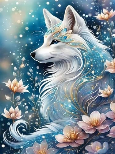 Ammklfh DIY Wolf Malen nach Zahlen für Erwachsene Anfänger, Erwachsene Malen nach Zahlen für Wanddekoration, Wolf Kunst Malen nach Zahlen, 12x16inch Ölgemälde Kits Geschenk für Kinder