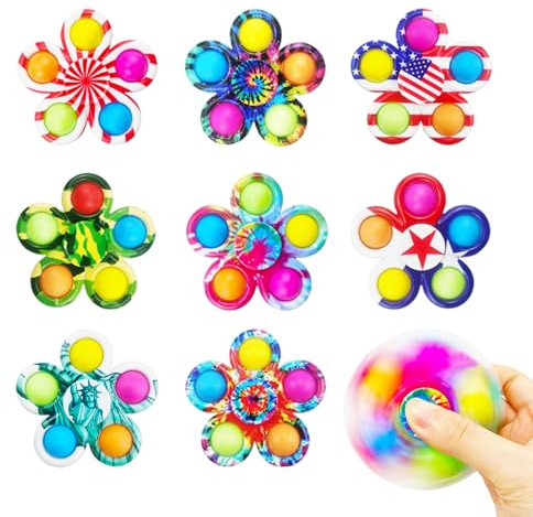 8 Fidget Spinners Toys, Pop Fidget Spinner Pack Bulk, Party Favors Gifts for Kid, Little Sensory Fidget Toys Pack, Classroom Prizes for Girls Boys Students