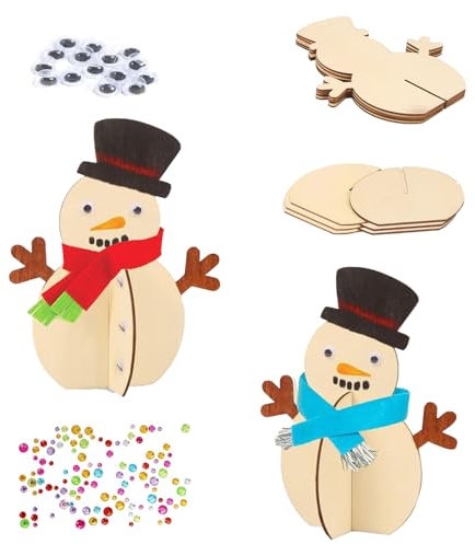 Ajuanbazha 10 Stück 3D Schneemann Holz Basteln, Bastelset Weihnachten, Weihnachtsbasteln Kinder, DIY Weihnachtsdekoration, Kreatives Basteln für Die Weihnachtszeit