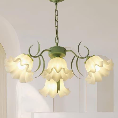 zhxinashu Kronleuchter Modern, Kronleuchter Grüne, Pendelleuchte Schlafzimmer Decke, Acryl Blume Muster Pendelleuchte, Kronleuchter Vintage für Küche, Wohnzimmer, Esszimmer