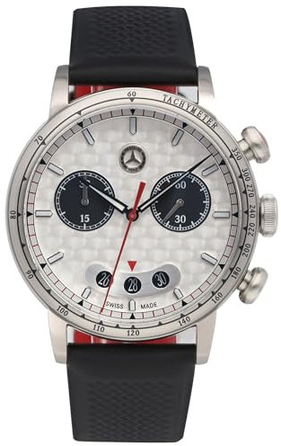 Generisch Original Uhr kompatibel für Mercedes-Benz Herren Chronograph-Armbanduhr Silberpfeil, Edelstahl/Lederarmband
