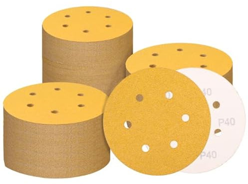 Sanding Discs 150mm 100 Pcs, 80/120/220/320/400 Grit 6 inch 6 Holes Hook and Loop Orbital Sander Discs, Sanding Pads for Random Orbital Sander Pads and All Oscillating Tools