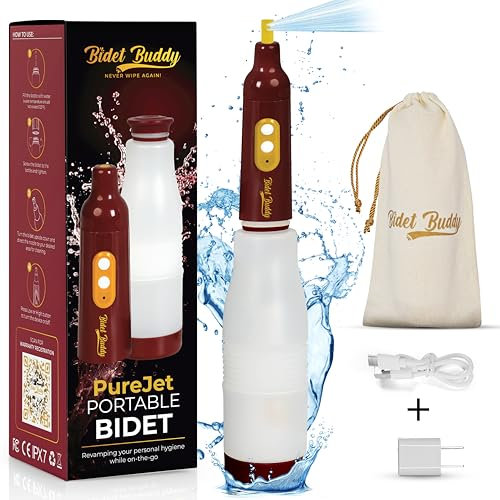 Portable Bidet | Bidet Buddy™ PureJet | High Pressure | Travel Bidet | 550ML Portable Bidet for Travel | Handheld Bidet | Travel Bidet Portable - Rustic Maroon