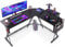 ODK 147 x 120 cm Eckschreibtisch, L Form Gaming Schreibtisch mit runder Ecke, Gaming Tisch mit Monitorablage, L Computertisch, Klassisches Schwarz, Schwarz Gaming Schreibtisch