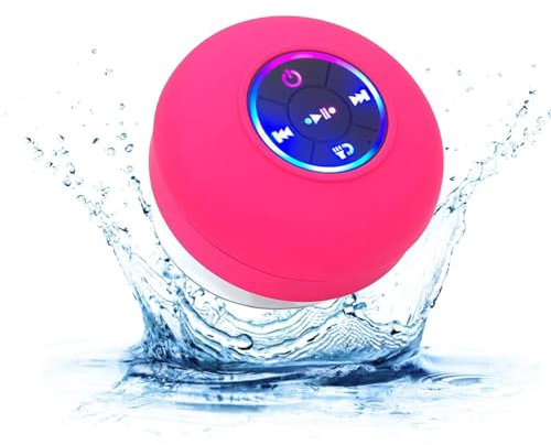 Namohouse Speaker, Bluetooth Shower Speaker Waterproof, Mini Shower Speaker Bluetooth Waterproof with LED Light, Portable Waterproof Bluetooth Wireless Speaker with Suction Cup (Pink)