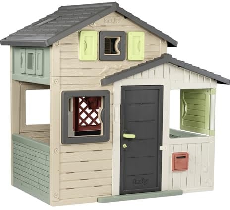 Smoby Life - Evo Friends Spielhaus (114x162x175 cm) mit 61% Recycling-Anteil - wetterfestes Gartenhaus für Kinder mit Briefkasten - Outdoor-Kinderhaus für Garten oder Terrasse - ab 3 Jahre