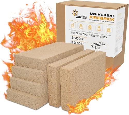 GIRtech Universal Holzofen Schamottesteine 2500F 6 Stück Schamottesteine für Innenverkleidung Heizgeräte Isolierende Wärmeschicht für Kamin, Stahlofen, Holzofen, Keramikofen, Schmiede