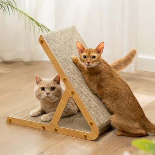 Conlun A-Frame Cat Scratching Board for Indoor Kittens, Vertical Horizontal Cat Scratcher, High-Density Cardboard Dual-Sided Scratch Pads, Easy Assembly Scratchers Alternative, Light Wood