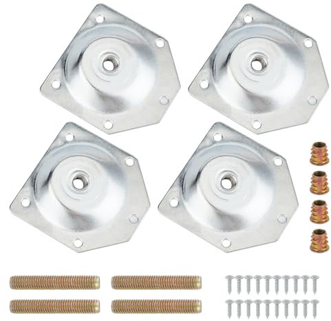 NICENEEDED 12 Degree Angled Leg Mounting Plates, Furniture Leg Attachment Plates, Industrial Strength T-Plate, Legs with Hanger Bolts and Screw for Furniture Sofa Couches Seats, Set of 4