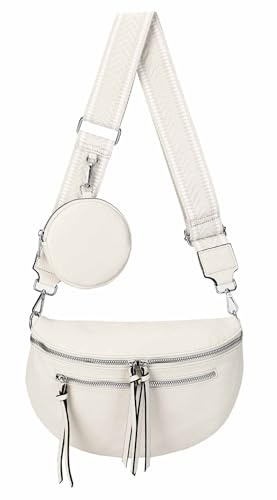 Damen Brusttasche Crossbody Tasche Umhängetasche Hüfttasche Cross-Over Bodybag Schultertasche Bauchtasche Handytasche Kunstleder Beige V1