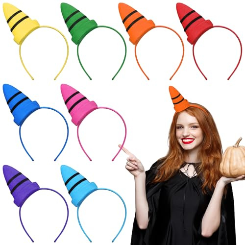 Crowye Bunte Halloween-Kostüm, Haarreif gefüllt mit Plüsch-Baumwolle, Gruppe, Halloween-Kostüm, Filzkegel, Buntstift, Hut, Haarband, Zwergkappe, Stirnband für Cosplay, Partyzubehör, 8 Stück