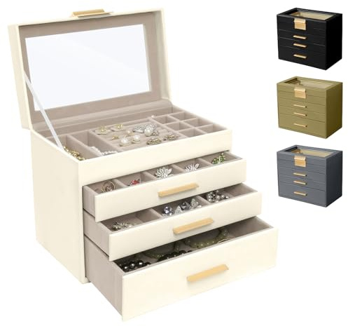 CeiBand Schmuckkästchen für Damen, Groß Schmuckbox 4 Ebenen Modern (Weiß) | Schmuckkästchen Schmuckständer Aufbewahrungsbox für Ringe, Ohrringe, Halsketten, Schmuckaufbewahrung, Geschenke für Damen