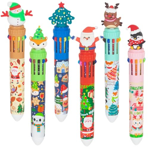 Pinkgarden Lot de 6 stylos à bille multicolores de 0,5 mm, 10 en 1 rétractables pour fournitures scolaires, bureau, étudiants, enfants, cadeau de Noël
