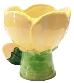 Taza de café de cerámica con forma de flor, maceta para helado, postre, recipiente para velas perfumadas, taza de agua tipo flor (amarillo)